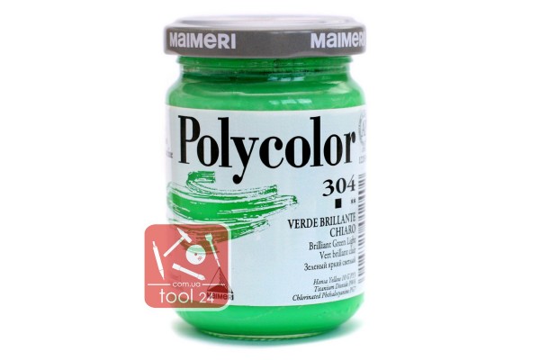 Акрилова фарба Polycolor Maimeri 140мол. колір зелений яскравий світлий 304 для створення кольорових портретів та пейзажів на камені габро, граніті, мармурі, пластиці, склі, металі, папері та деревині