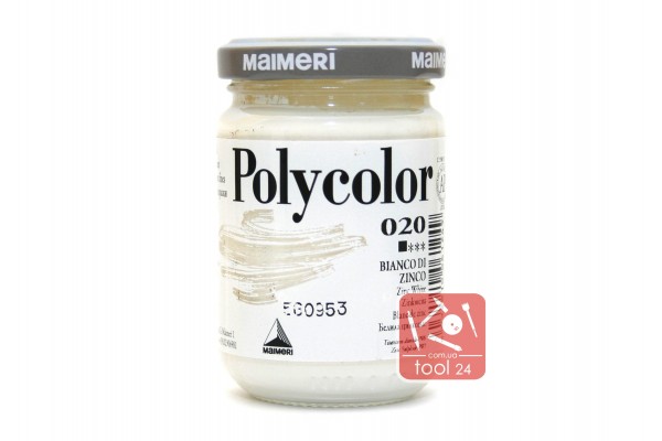 Акрилова фарба Polycolor Maimeri 140мол. білила цинкові 020 для створення кольорових портретів та пейзажів на камені габро, граніті, мармурі, пластиці, склі, металі, папері та деревині
